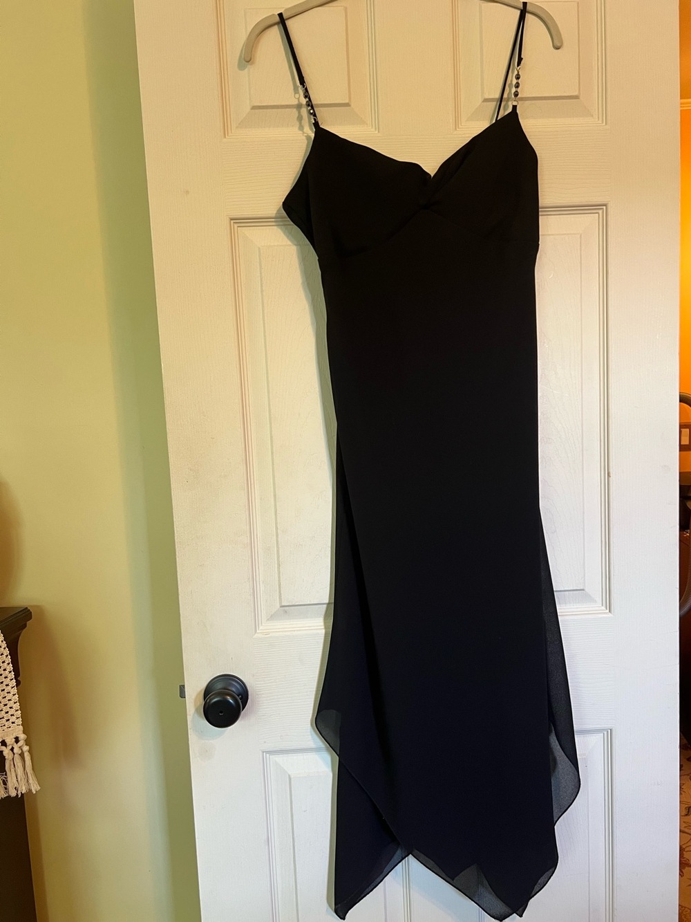 Vintage CDC Black Asymmetric Slip Midi Dress with Spaghetti Straps